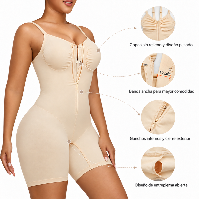 Faja Body Short con Cremallera y Control de Abdomen - Sin Costuras